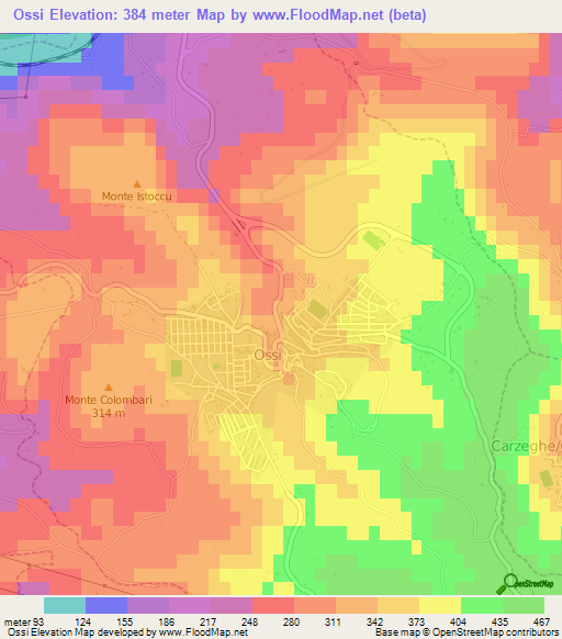 Ossi,Italy Elevation Map