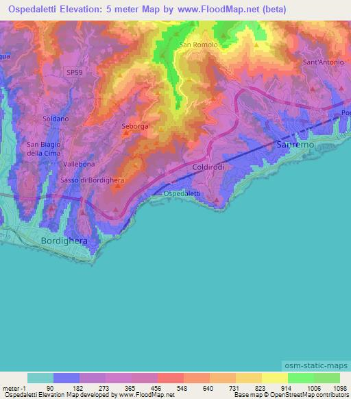 Ospedaletti,Italy Elevation Map