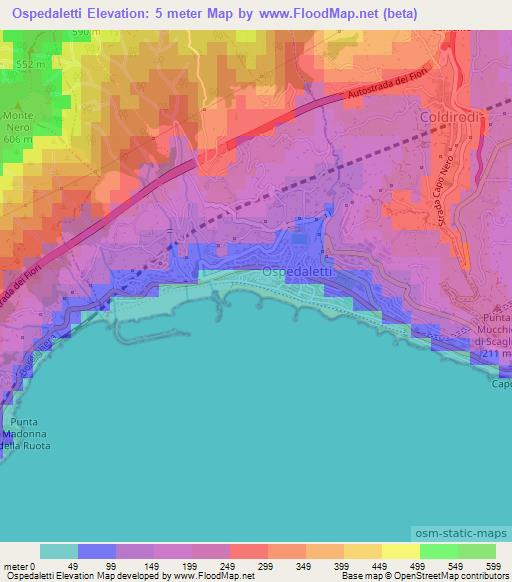 Ospedaletti,Italy Elevation Map