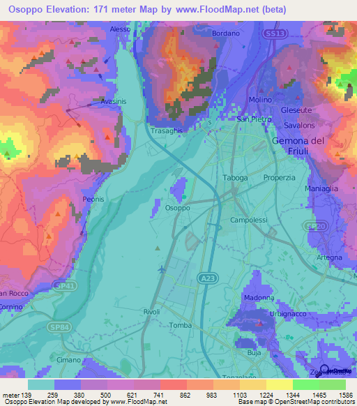 Osoppo,Italy Elevation Map