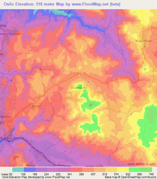 Osilo,Italy Elevation Map