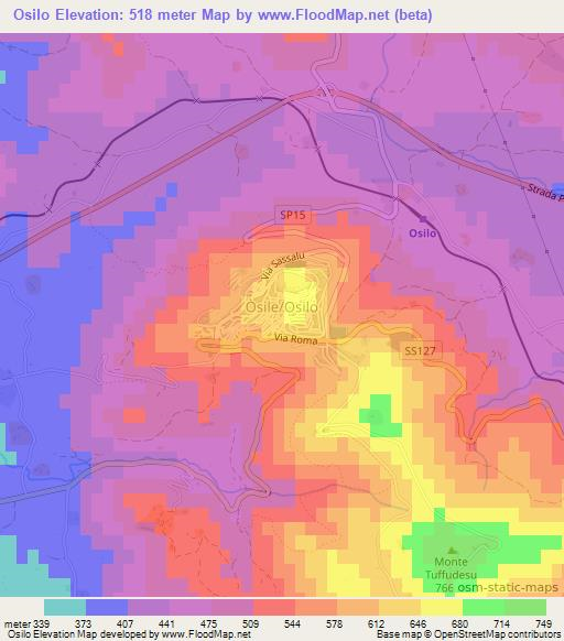 Osilo,Italy Elevation Map