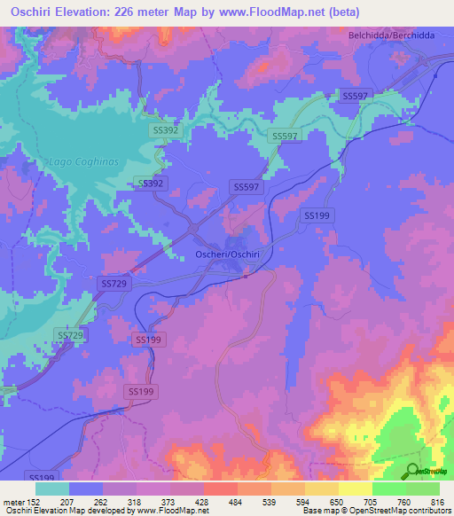 Oschiri,Italy Elevation Map