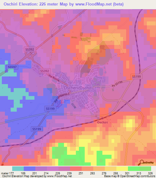 Oschiri,Italy Elevation Map