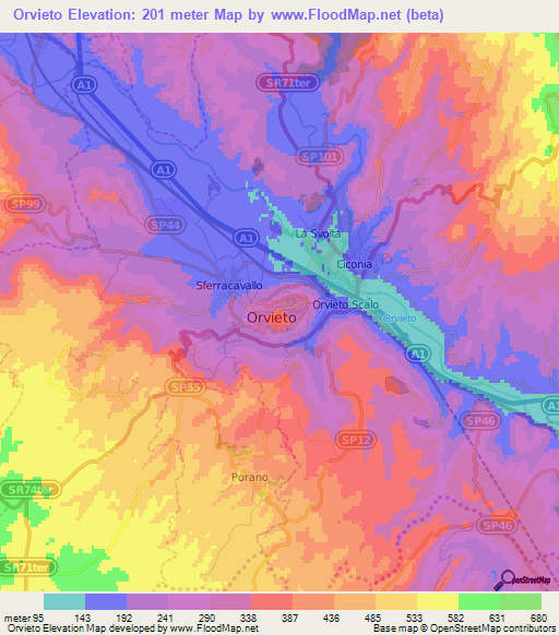 Orvieto,Italy Elevation Map