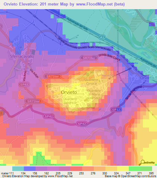 Orvieto,Italy Elevation Map