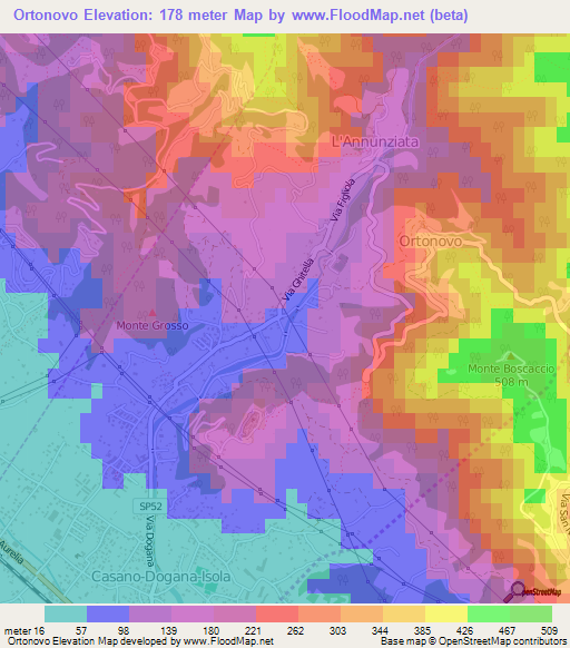 Ortonovo,Italy Elevation Map