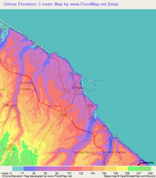 Ortona,Italy Elevation Map