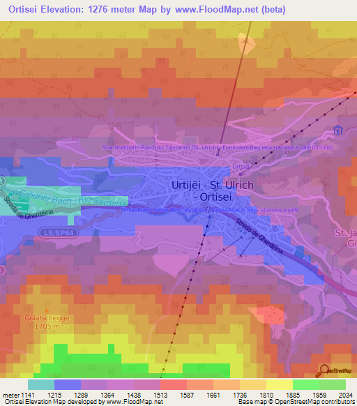 Ortisei,Italy Elevation Map