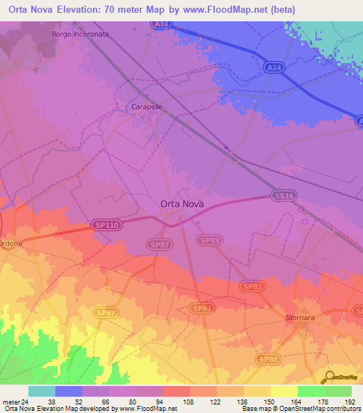 Orta Nova,Italy Elevation Map