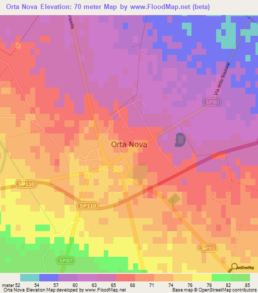 Orta Nova,Italy Elevation Map