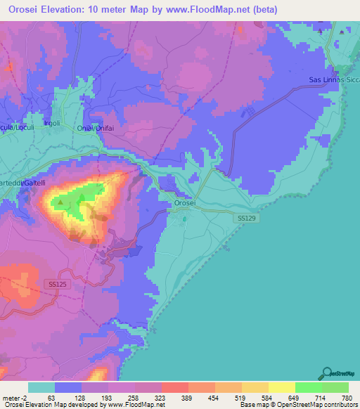 Orosei,Italy Elevation Map