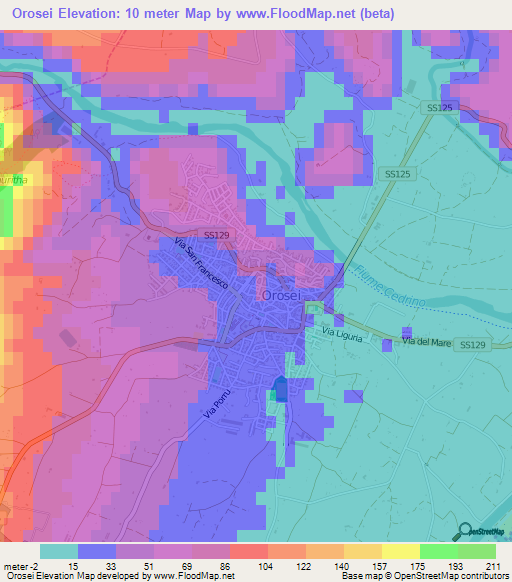 Orosei,Italy Elevation Map