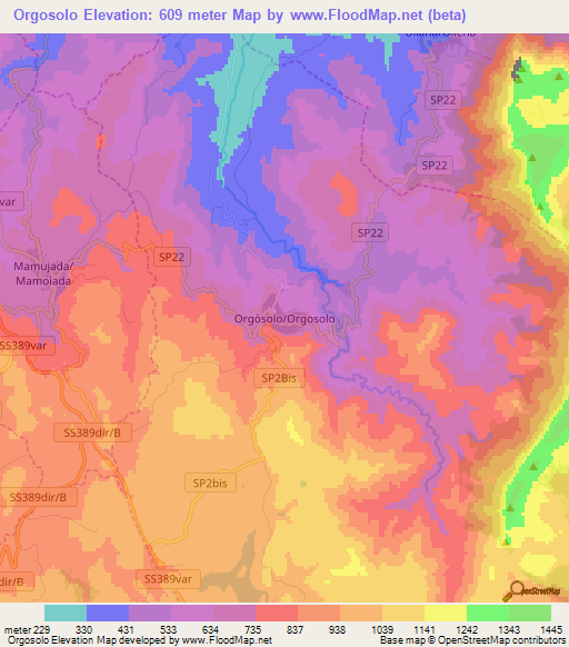 Orgosolo,Italy Elevation Map