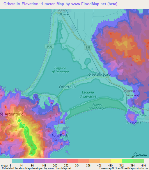 Orbetello,Italy Elevation Map