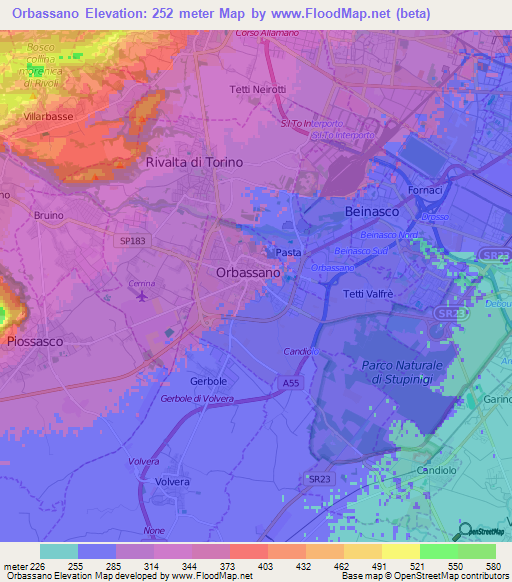 Orbassano,Italy Elevation Map