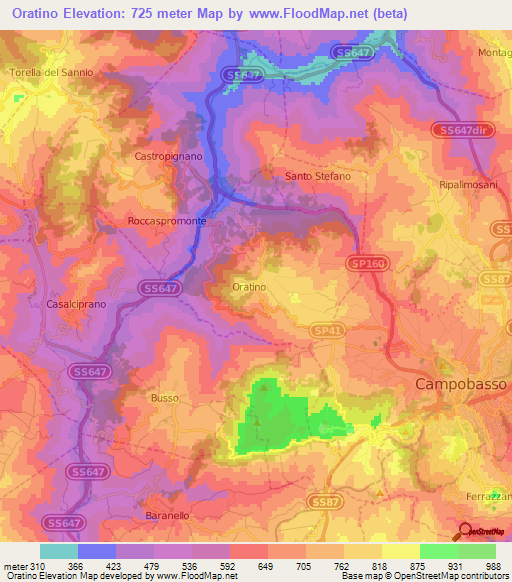 Oratino,Italy Elevation Map