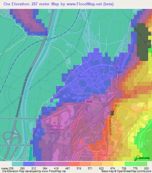 Ora,Italy Elevation Map