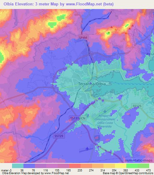 Olbia,Italy Elevation Map