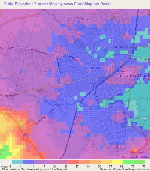 Olbia,Italy Elevation Map