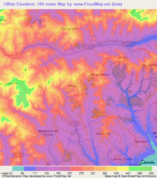 Offida,Italy Elevation Map