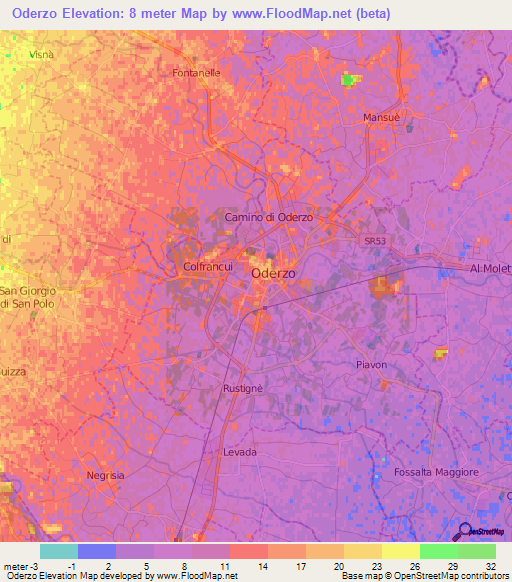 Oderzo,Italy Elevation Map