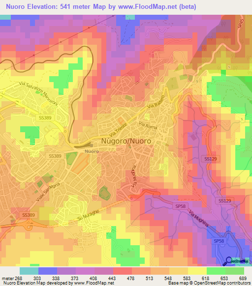 Nuoro,Italy Elevation Map