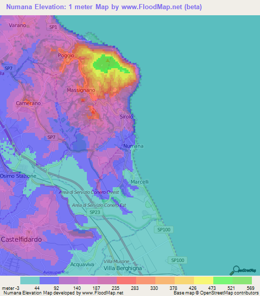 Numana,Italy Elevation Map