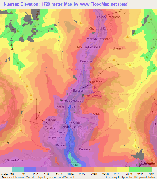 Nuarsaz,Italy Elevation Map