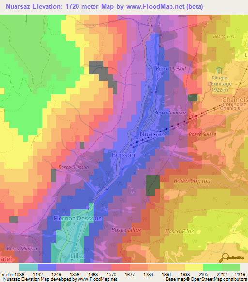 Nuarsaz,Italy Elevation Map