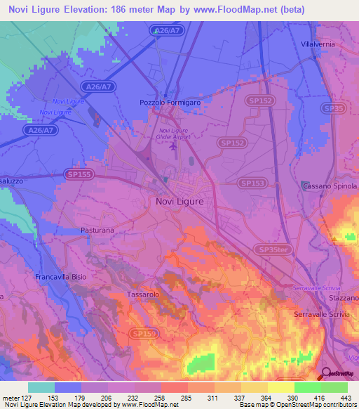 Novi Ligure,Italy Elevation Map