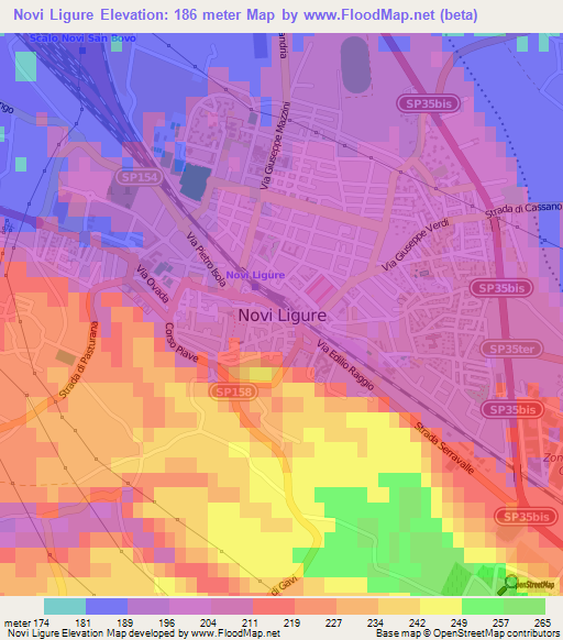 Novi Ligure,Italy Elevation Map