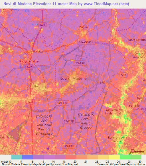 Novi di Modena,Italy Elevation Map