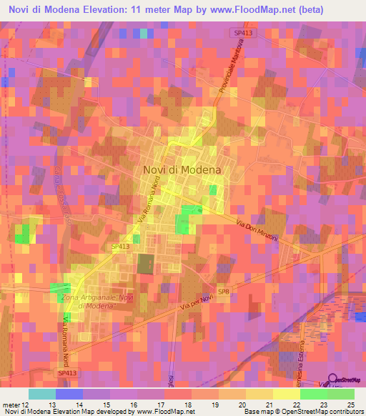 Novi di Modena,Italy Elevation Map