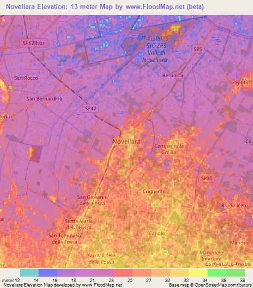 Novellara,Italy Elevation Map