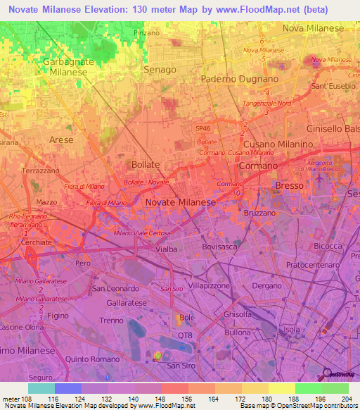 Novate Milanese,Italy Elevation Map