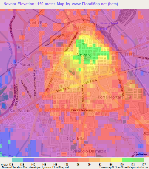 Novara,Italy Elevation Map