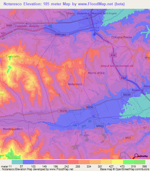 Notaresco,Italy Elevation Map