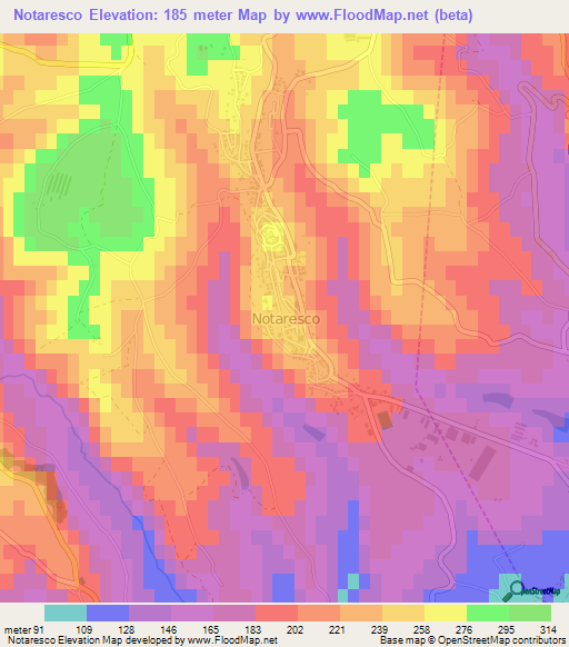 Notaresco,Italy Elevation Map