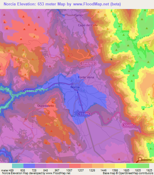 Norcia,Italy Elevation Map