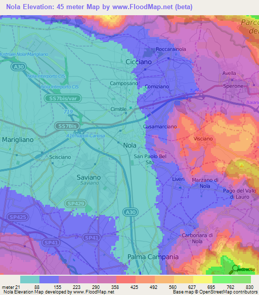 Nola,Italy Elevation Map