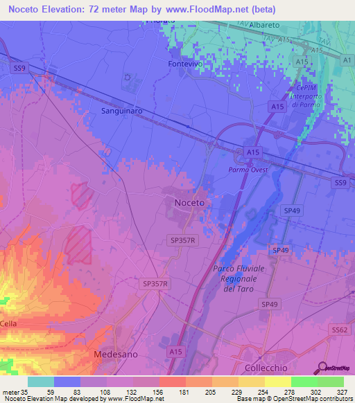 Noceto,Italy Elevation Map