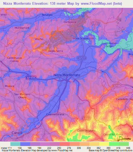 Nizza Monferrato,Italy Elevation Map