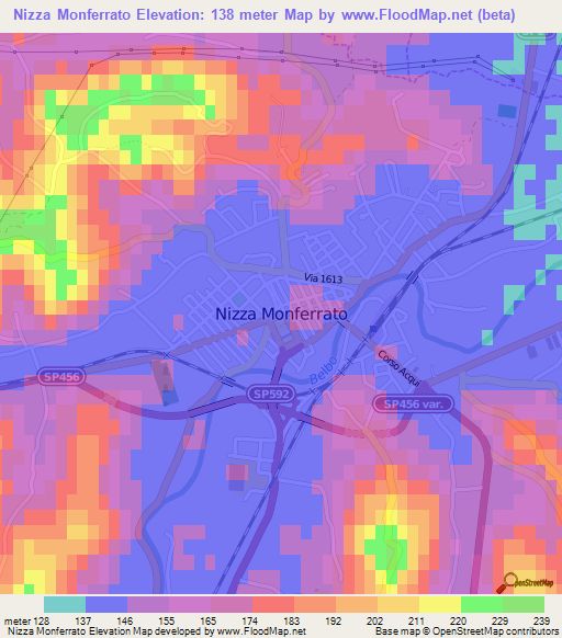 Nizza Monferrato,Italy Elevation Map