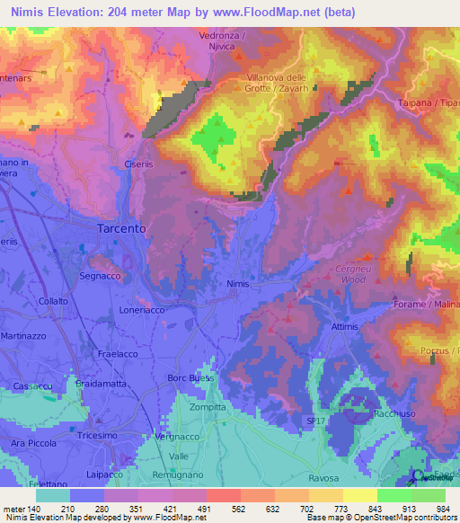 Nimis,Italy Elevation Map