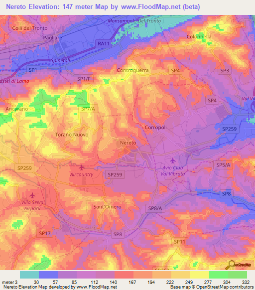 Nereto,Italy Elevation Map