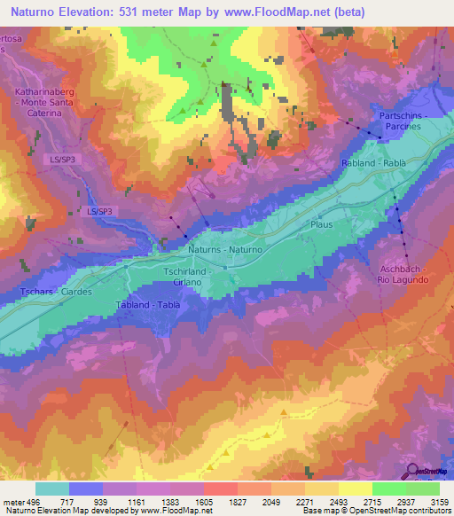 Naturno,Italy Elevation Map