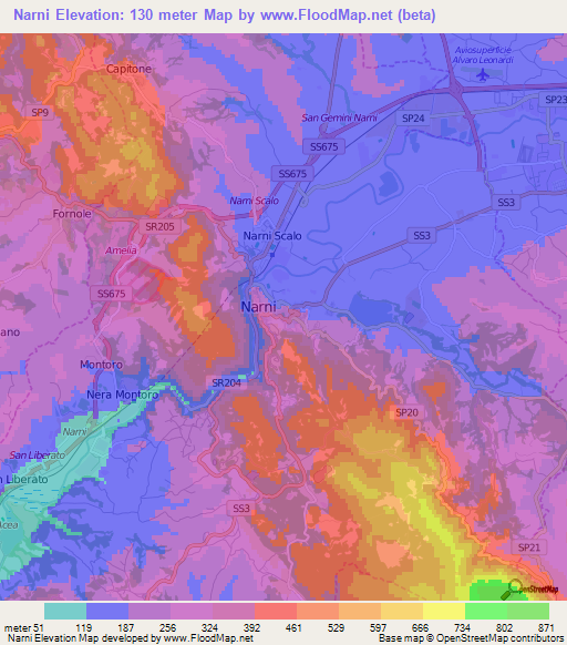 Narni,Italy Elevation Map