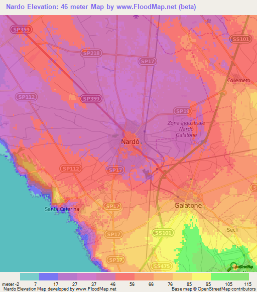 Nardo,Italy Elevation Map