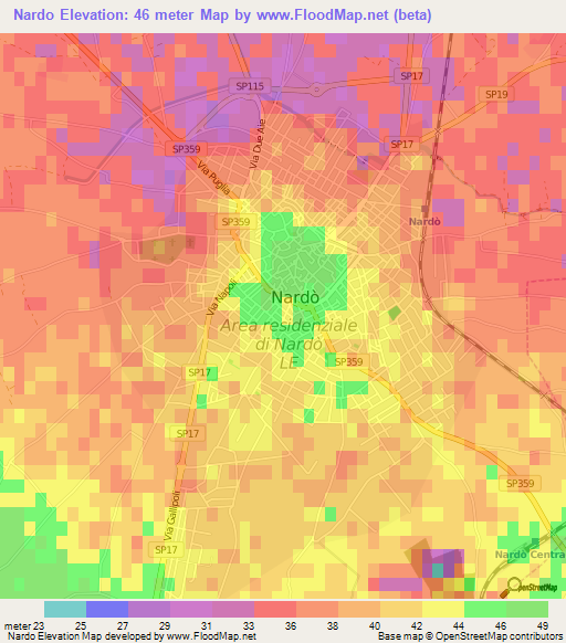 Nardo,Italy Elevation Map